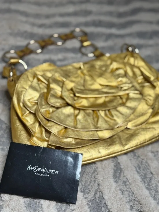 YSL Gold Floral Applique Shoulder Bag Y2K Vintage - Picture 6 of 11